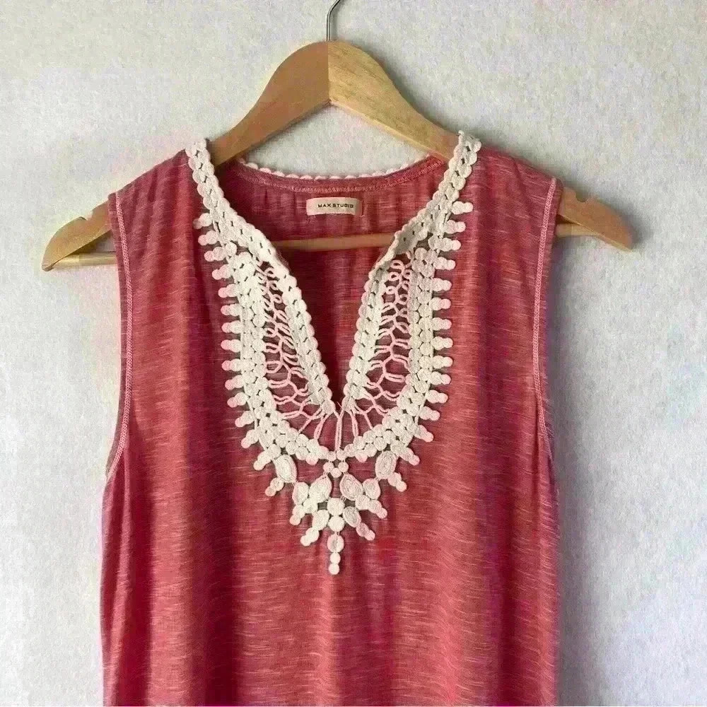 Max Studio Women's Pink Lace Crochet Sleeveless V Neck Midi Dress‎ Size M/L - Picture 11 of 12
